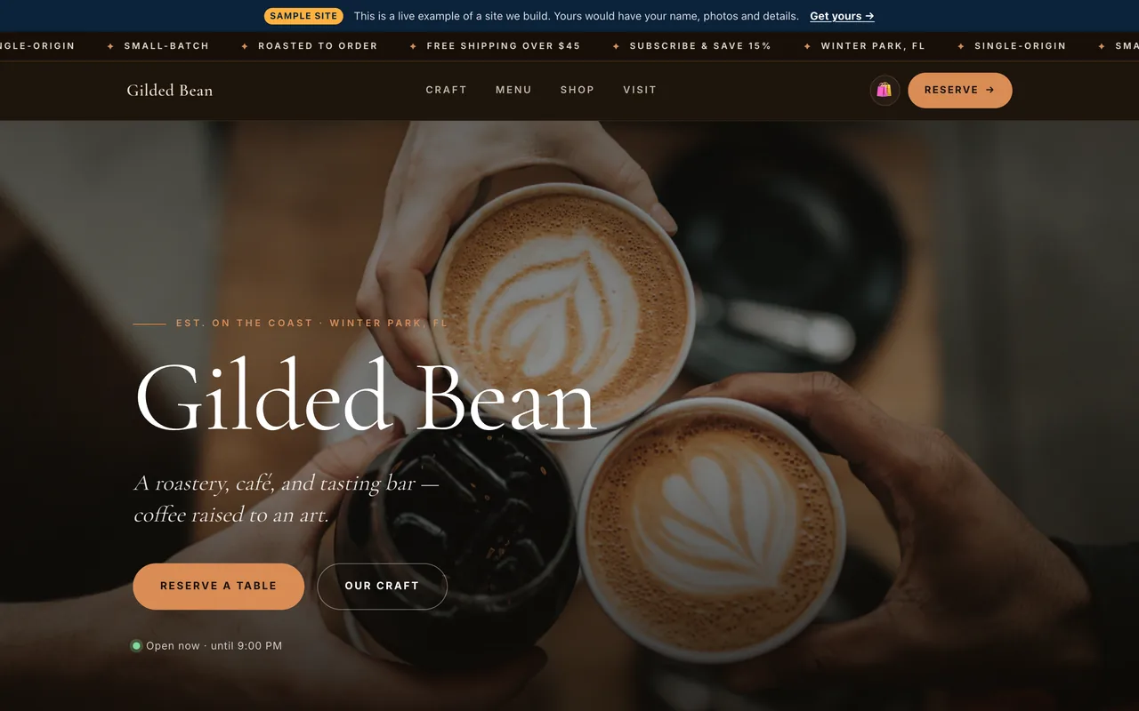 Gilded Bean café website